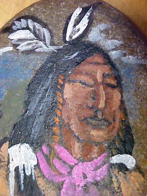 Native American Hand Painted Stone Signed