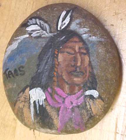 Native American Hand Painted Stone Signed