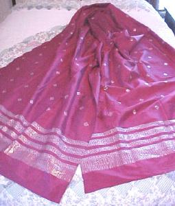 Vintage Sari Rose Silk Ornate Silver Designs