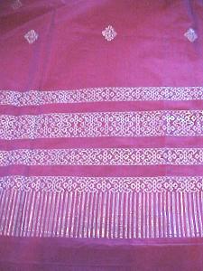 Vintage Sari Rose Silk Ornate Silver Designs