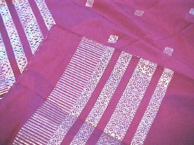 Vintage Sari Rose Silk Ornate Silver Designs