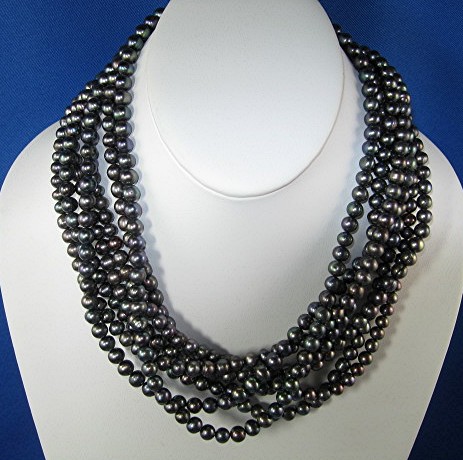 EX EX  Freshwater 6.2mm Grey Pearl  Necklace Sterling C