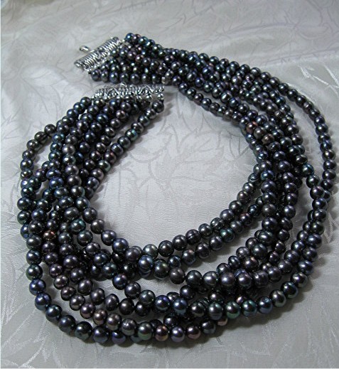 EX EX Freshwater 6.2mm Grey Pearl Necklace Sterling C