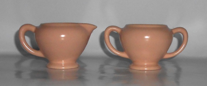 Catalina Pottery Rancho Ware Satin Coral Demitasse Creamer / Sugar Bowl Set #1