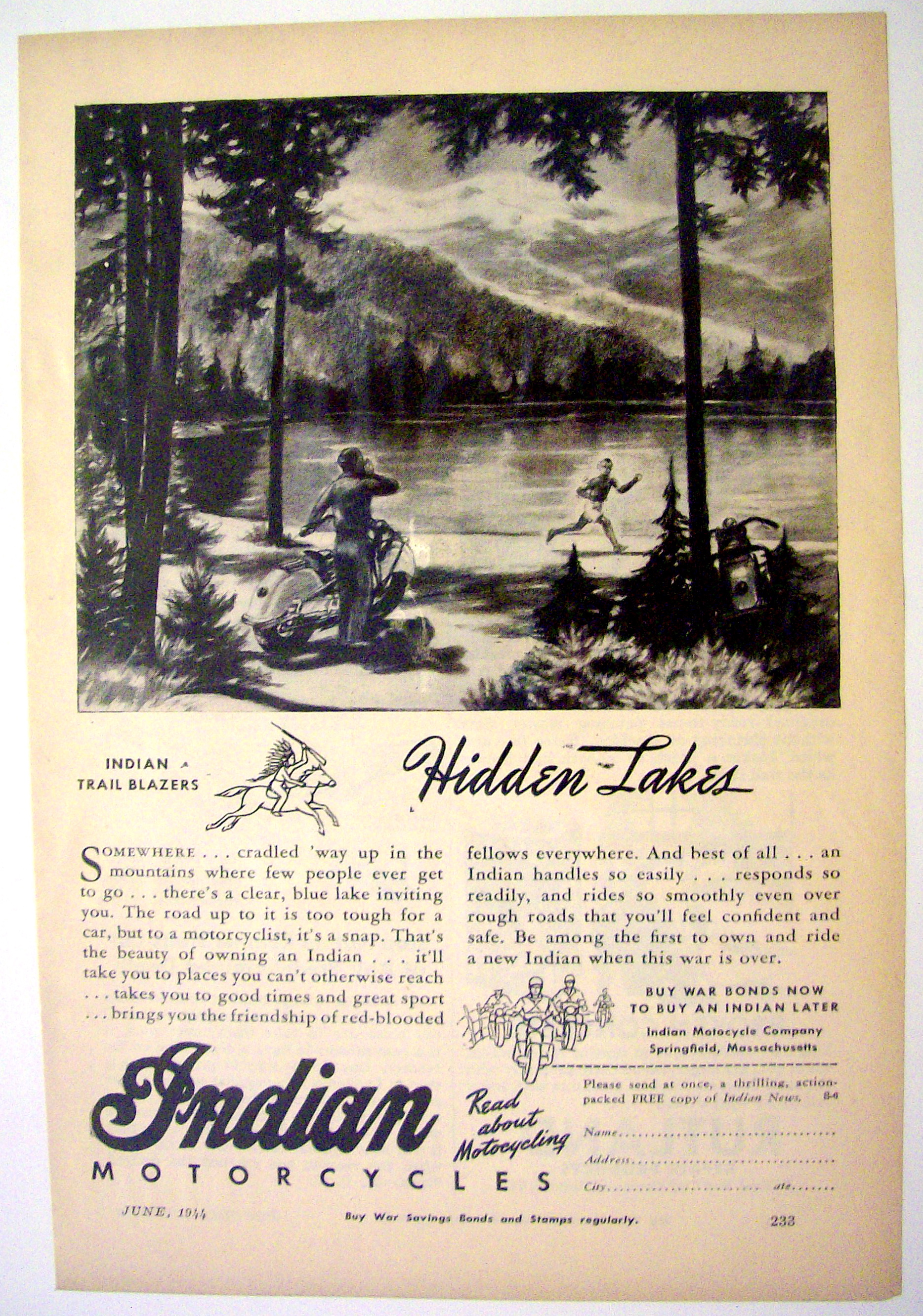1944 Indian Motorcycles with Man Running