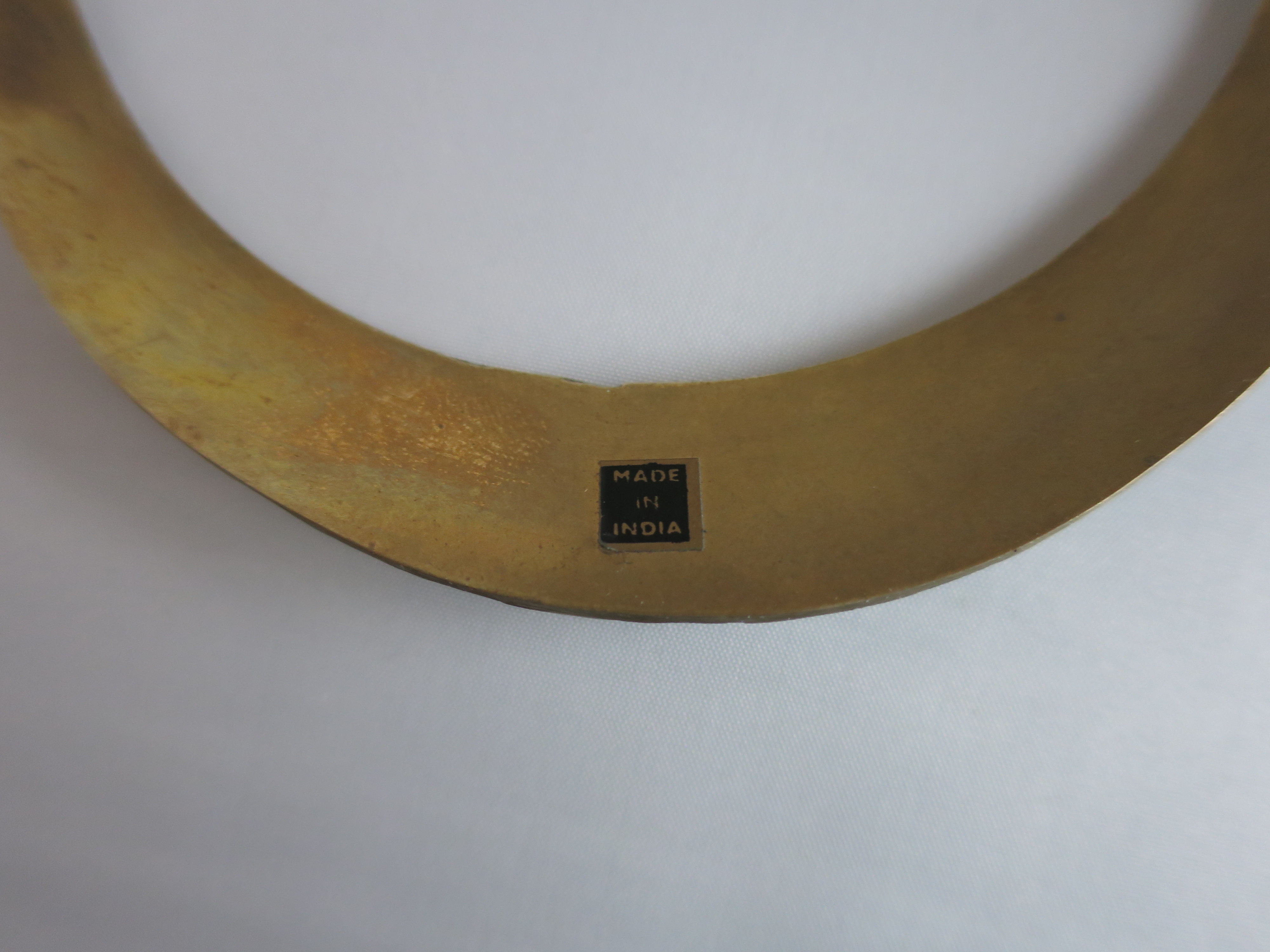Brass Choker Necklace Mother of Pearl Onyx Inlaid India