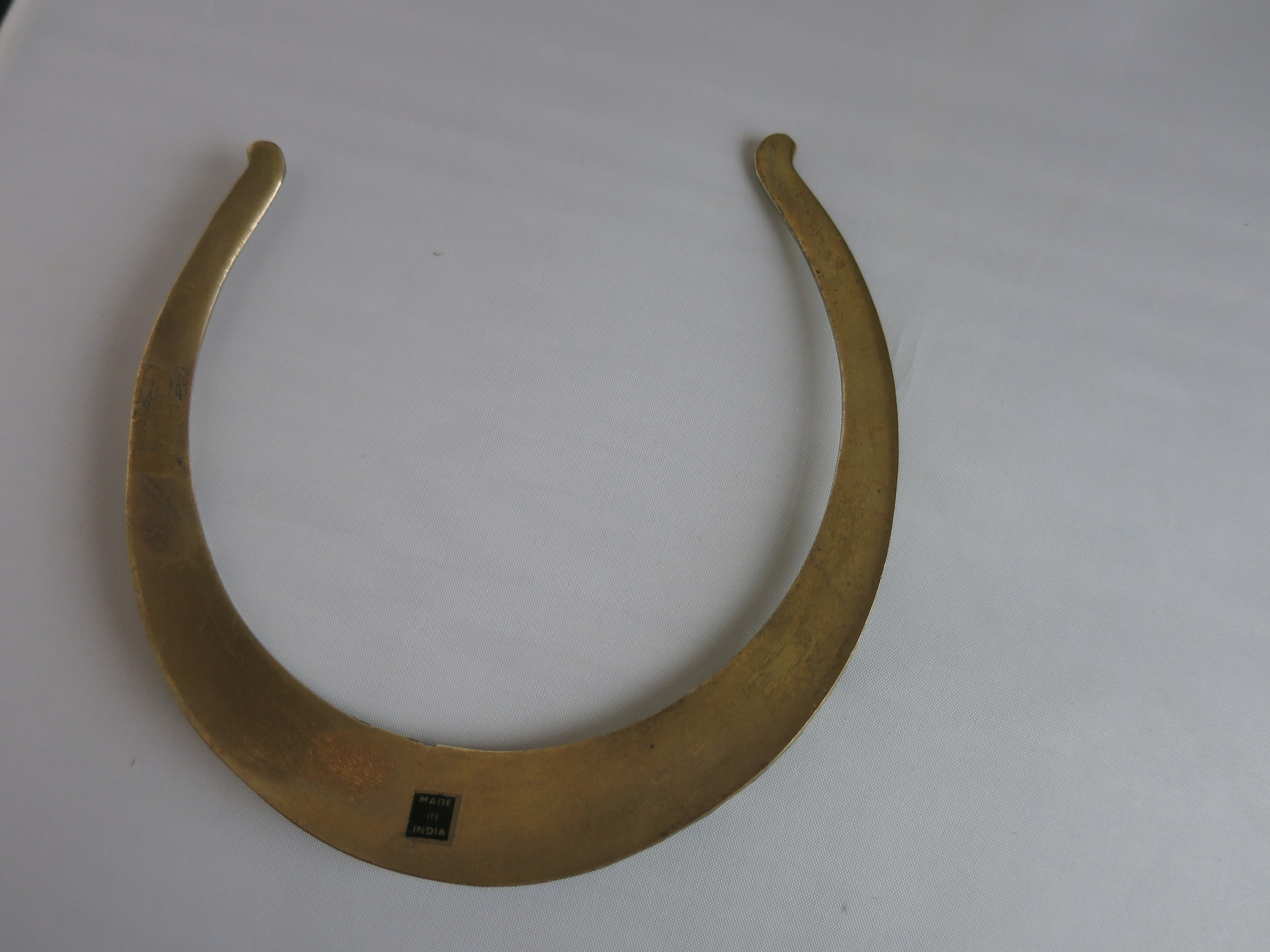 Brass Choker Necklace Mother of Pearl Onyx Inlaid India