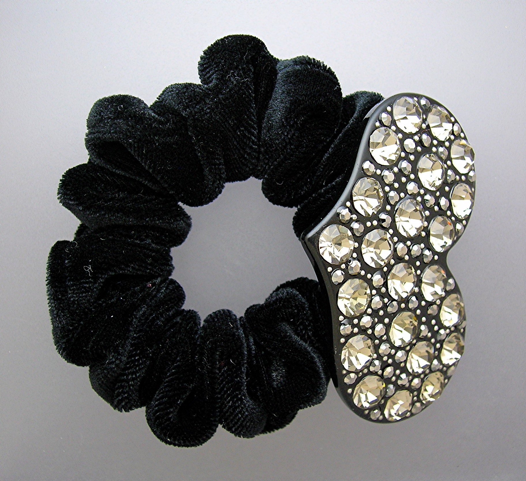 Crystal Heart and Black Velvet Scrunchie