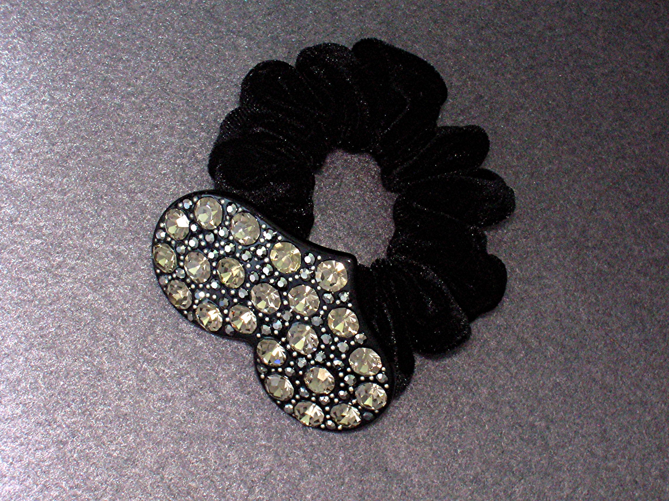 Crystal  Heart and Black Velvet Scrunchie