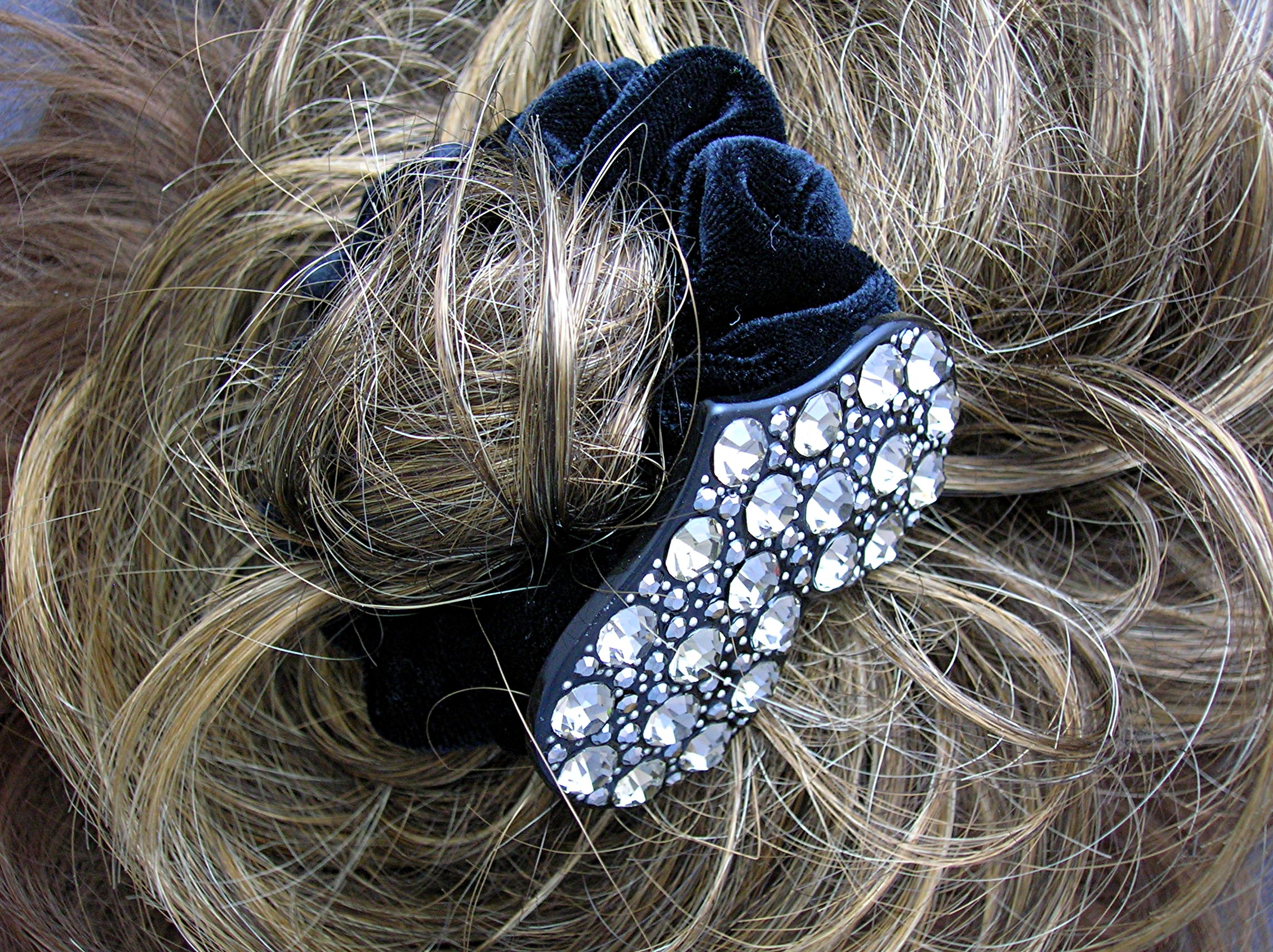 Crystal  Heart and Black Velvet Scrunchie