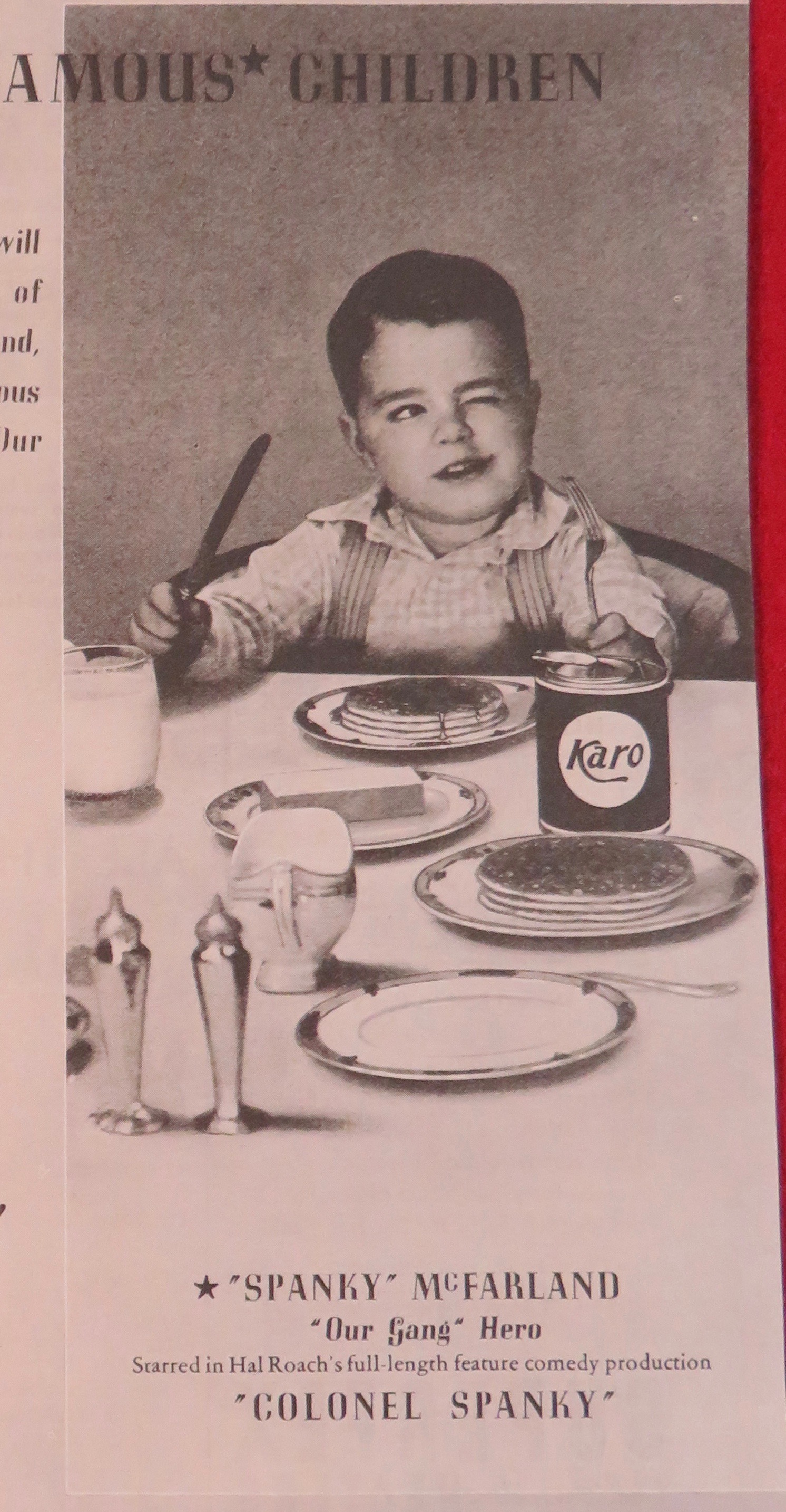 1936 Karo Syrup with Spanky McFarland & His Mother