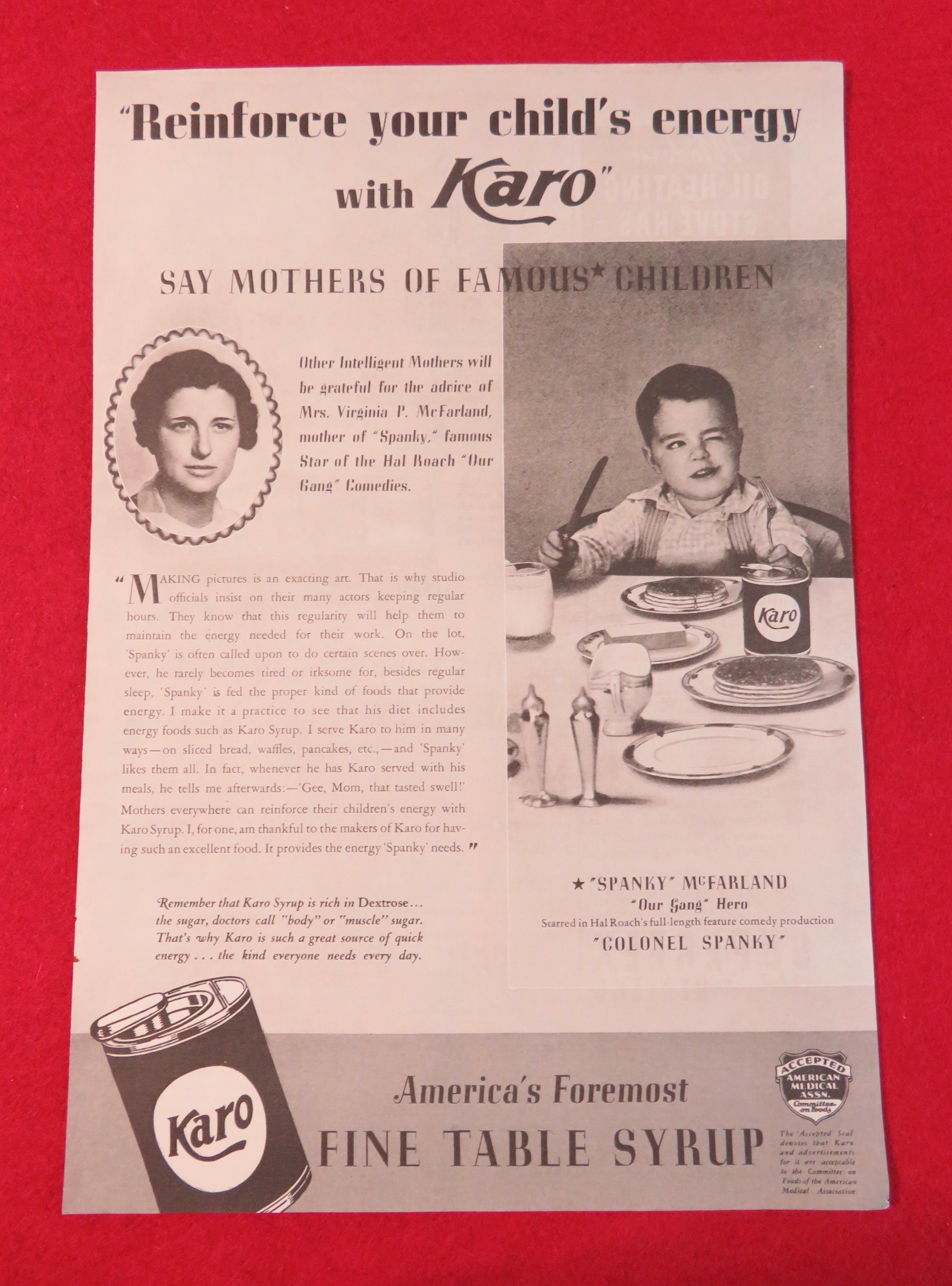 1936 Karo Syrup with Spanky McFarland & His Mother