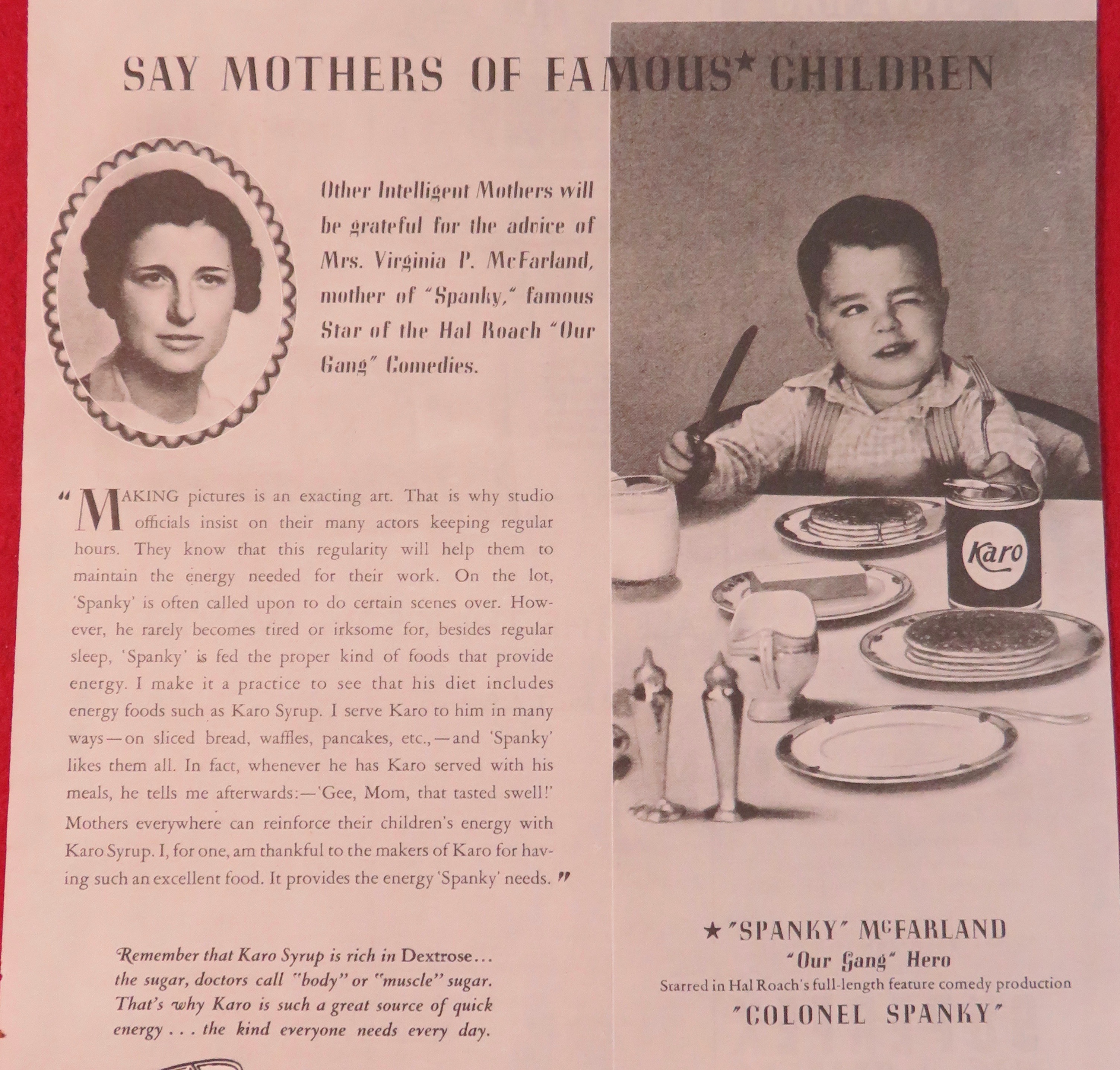 1936 Karo Syrup with Spanky McFarland & His Mother