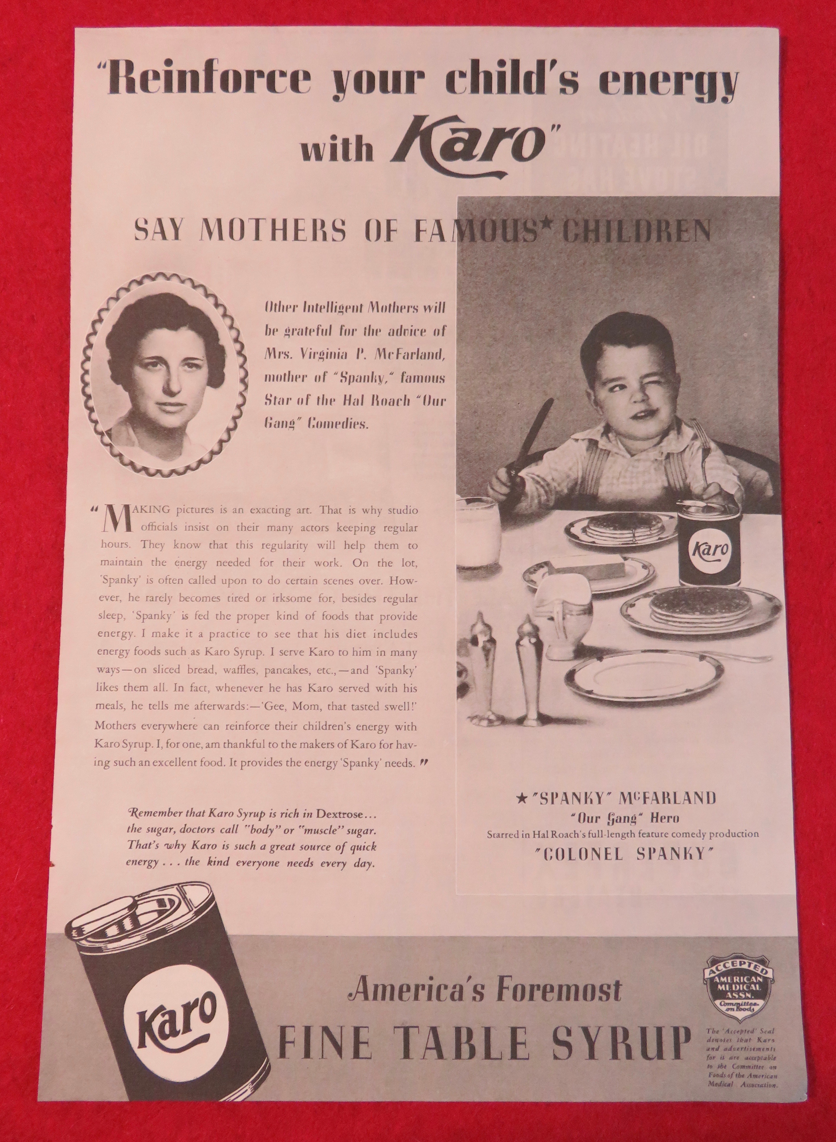 1936 Karo Syrup with Spanky McFarland & His Mother