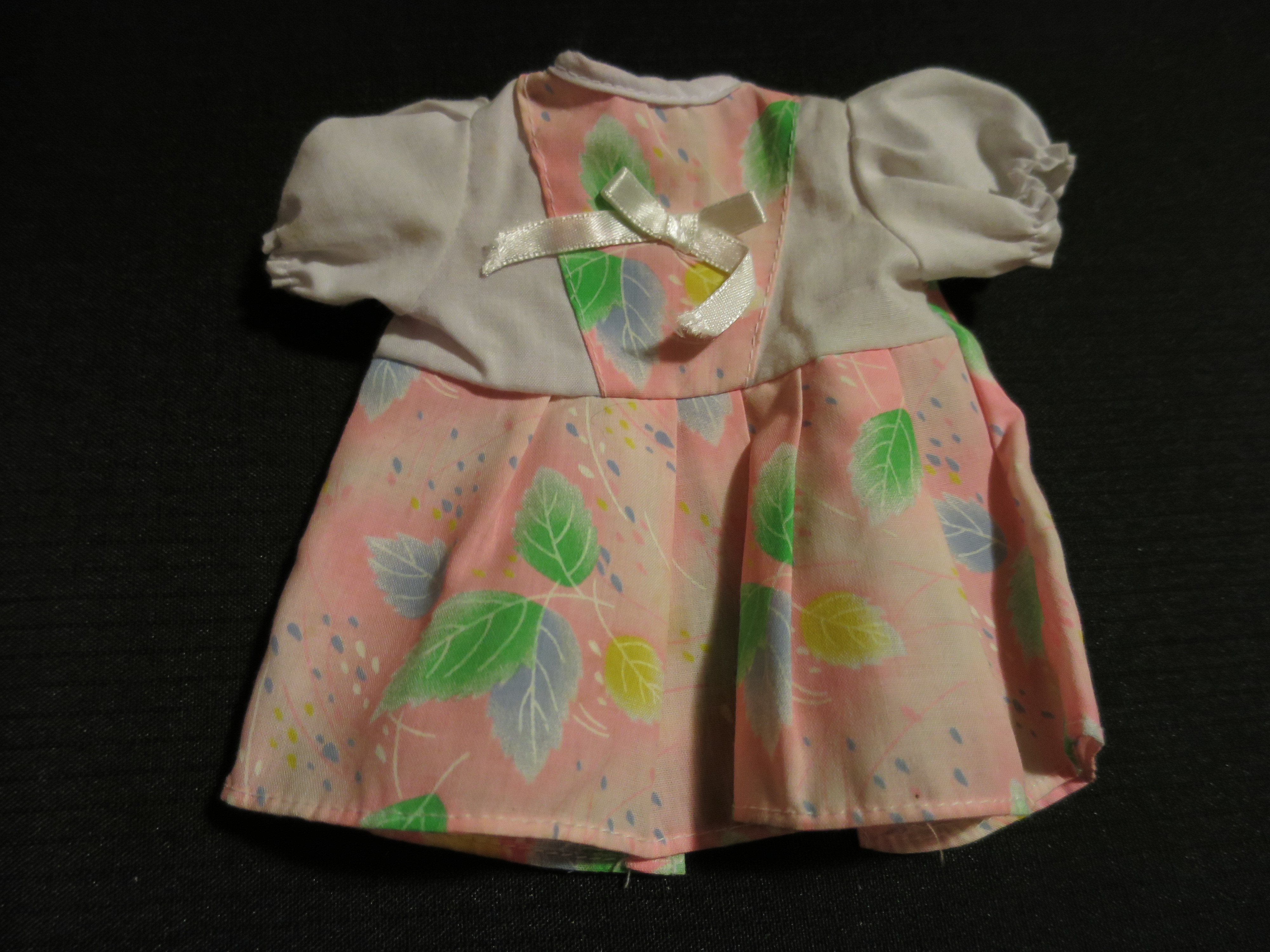 Vintage Doll Dress Pink with Leaves Adorable