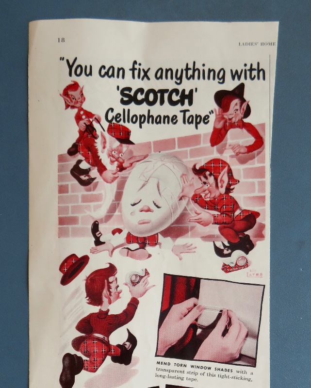 1951 Scotch Cellophane Tape with Humpty Dumpty Being Repaired & Taped