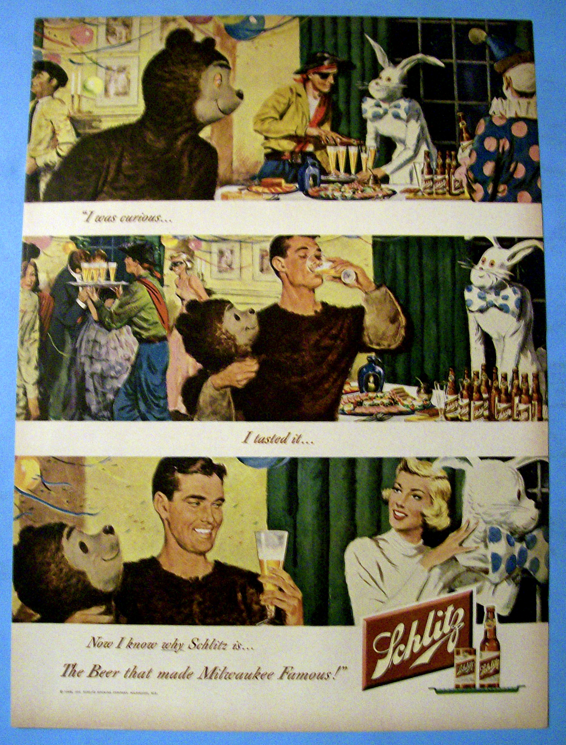 1949 Schlitz Beer with Man Wearing Costume