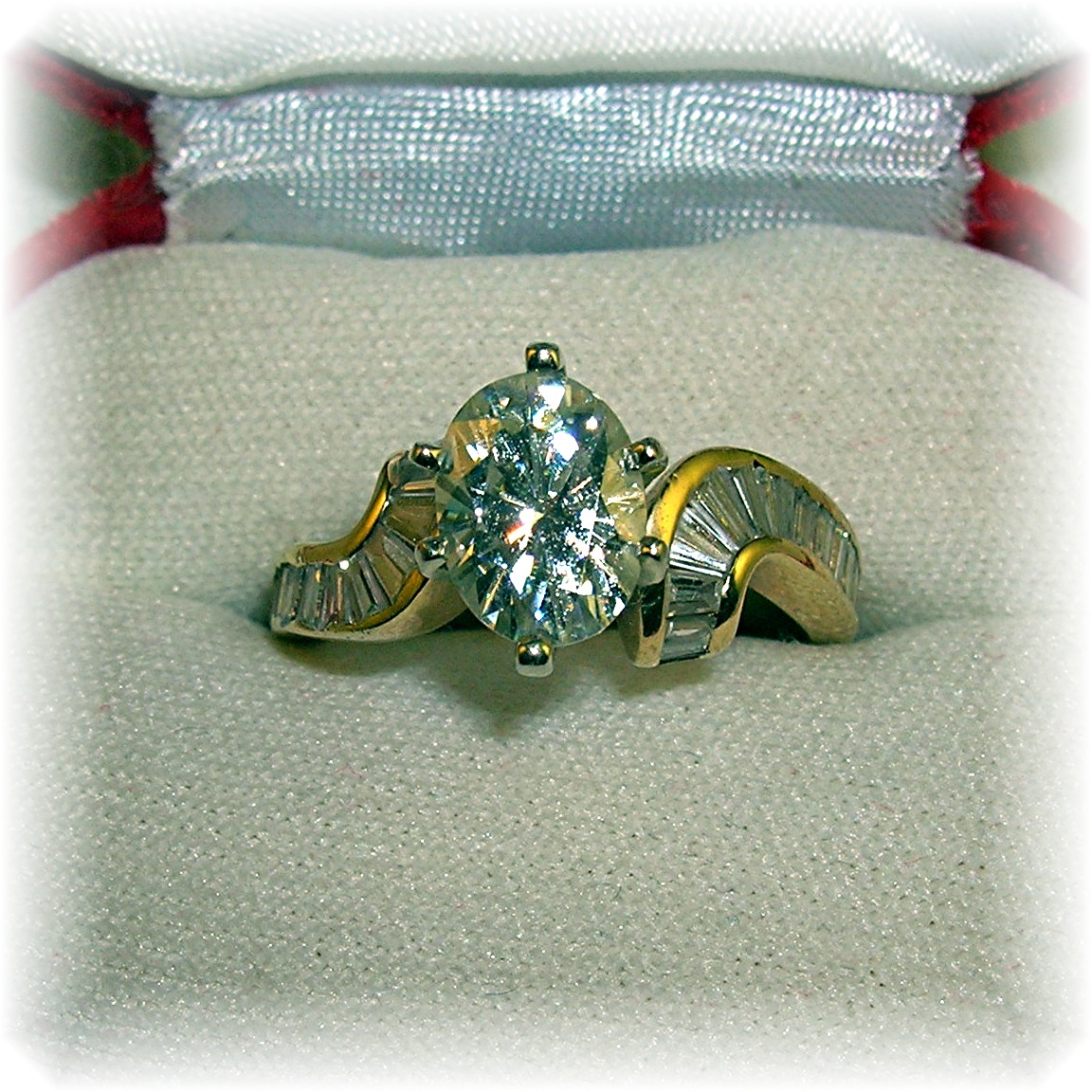 14 K Gold 2 ct Oval Moissanite and Diamond Ring . . . .