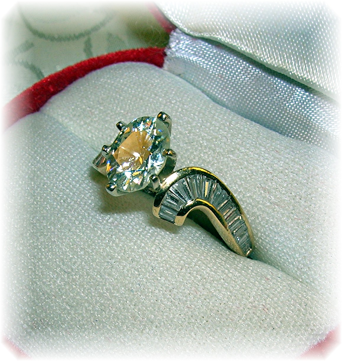 14 K Gold 2 ct Oval Moissanite and Diamond Ring . . . .
