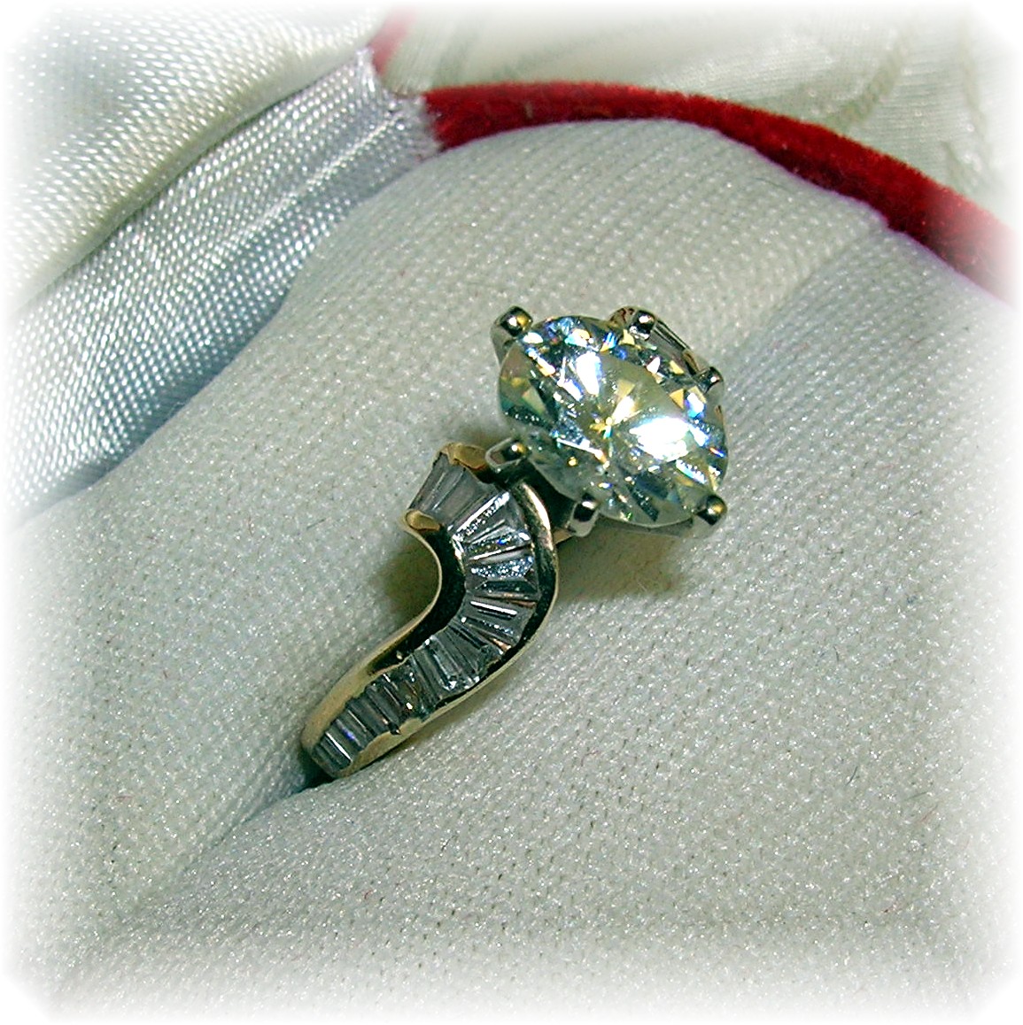 14 K Gold 2 ct Oval Moissanite and Diamond Ring . . . .