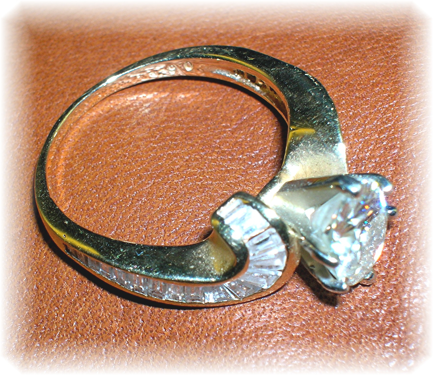 14 K Gold 2 ct Oval Moissanite and Diamond Ring . . . .