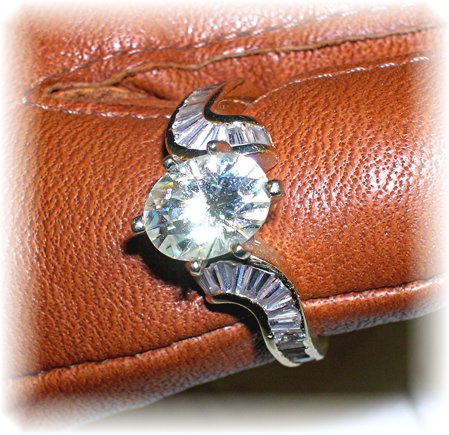 14 K Gold 2 ct Oval Moissanite and Diamond Ring . . . .
