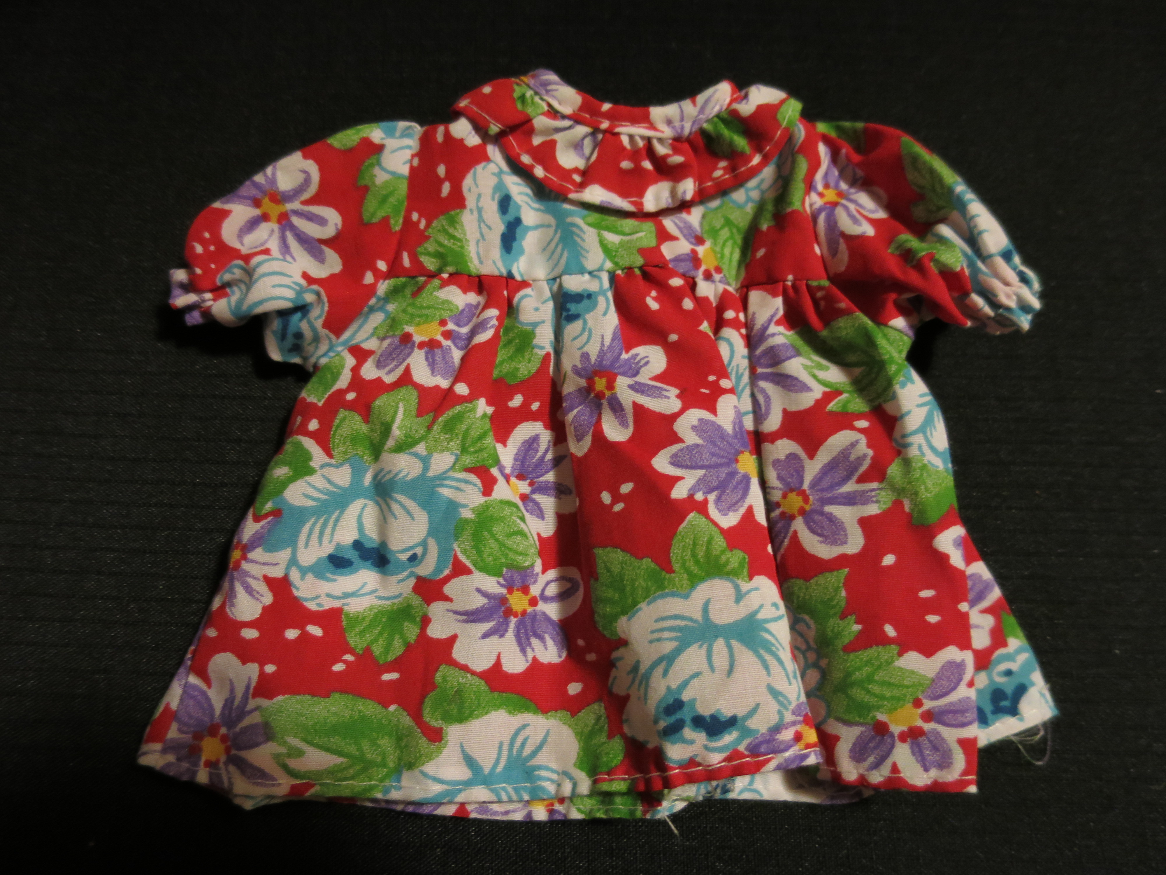 Doll Dress Red Floral Hand Made 6 inch