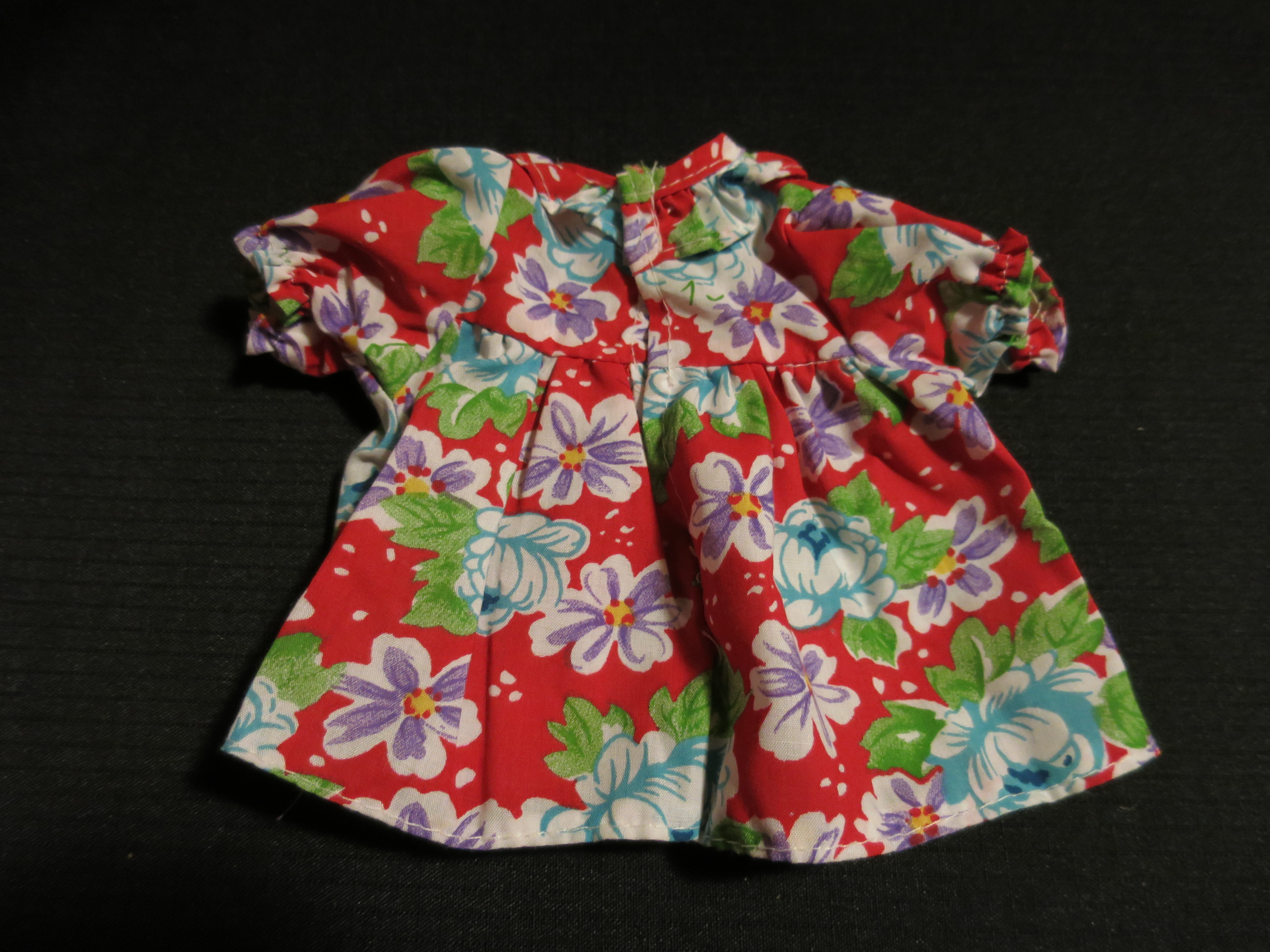 Doll Dress Red Floral Hand Made 6 inch