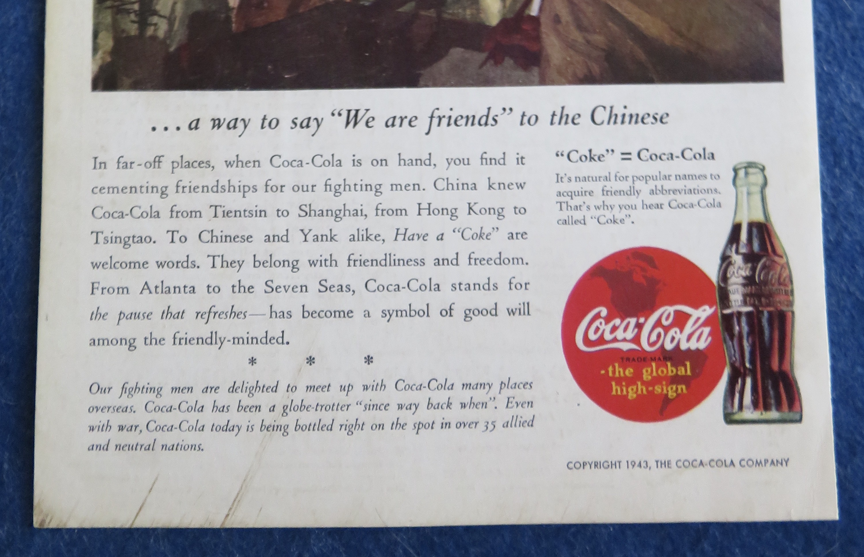 1943 Coca Cola (Coke) with Soldiers Talking To Chinese