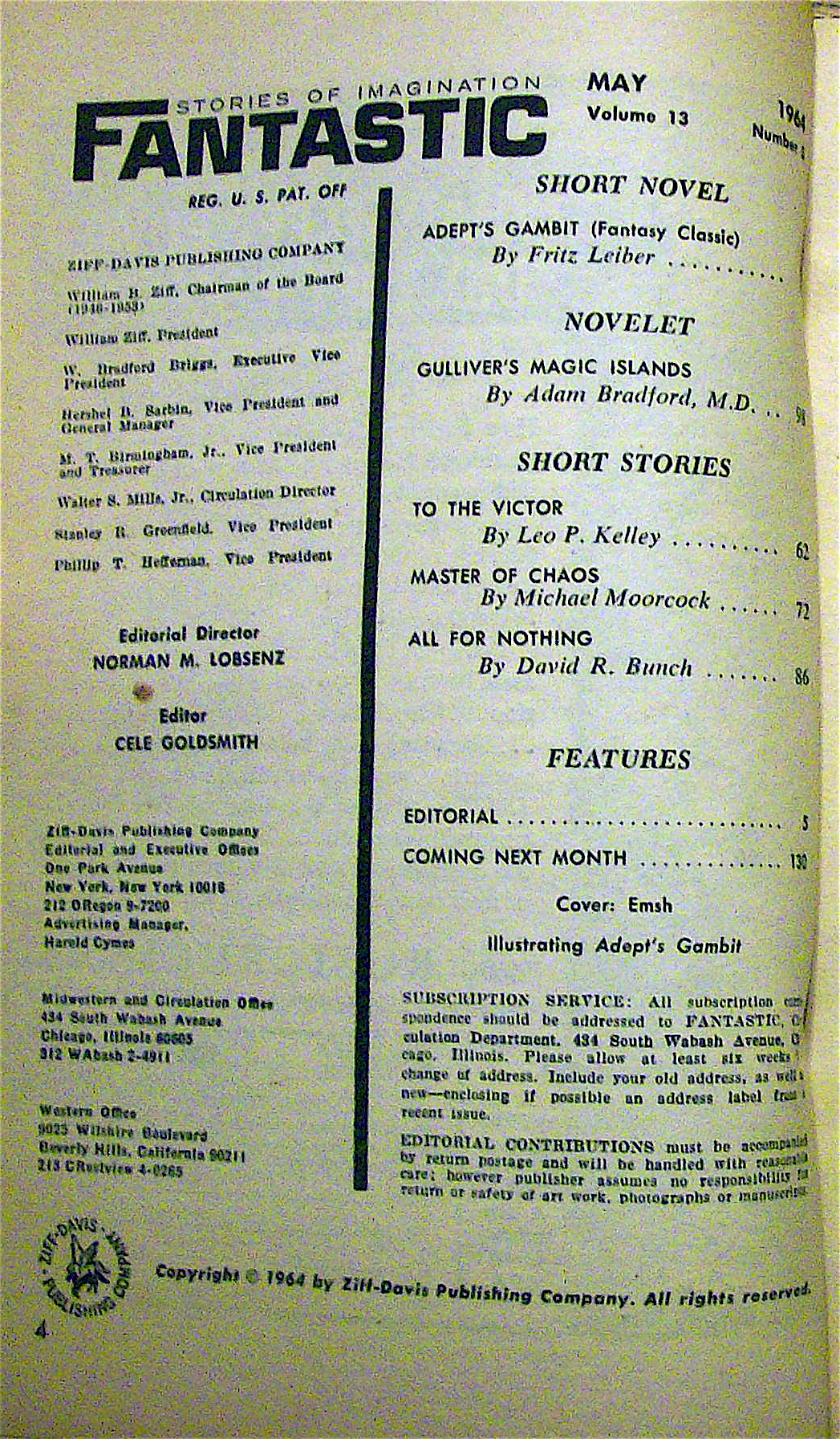 Fantastic Magazine May 1964 Adept's Gambit