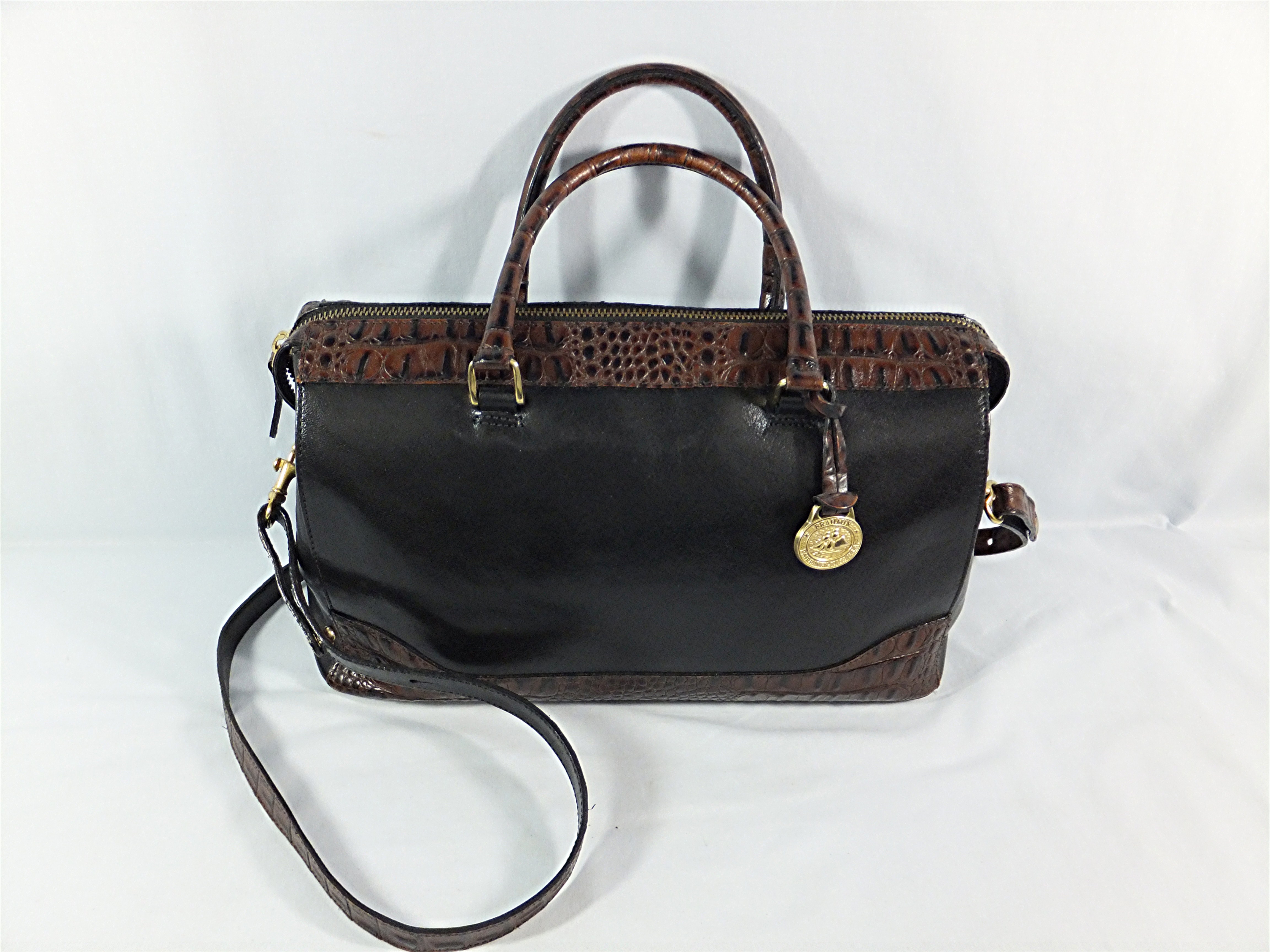 BRAHMIN  Leather Tan Black Croc tote Bag