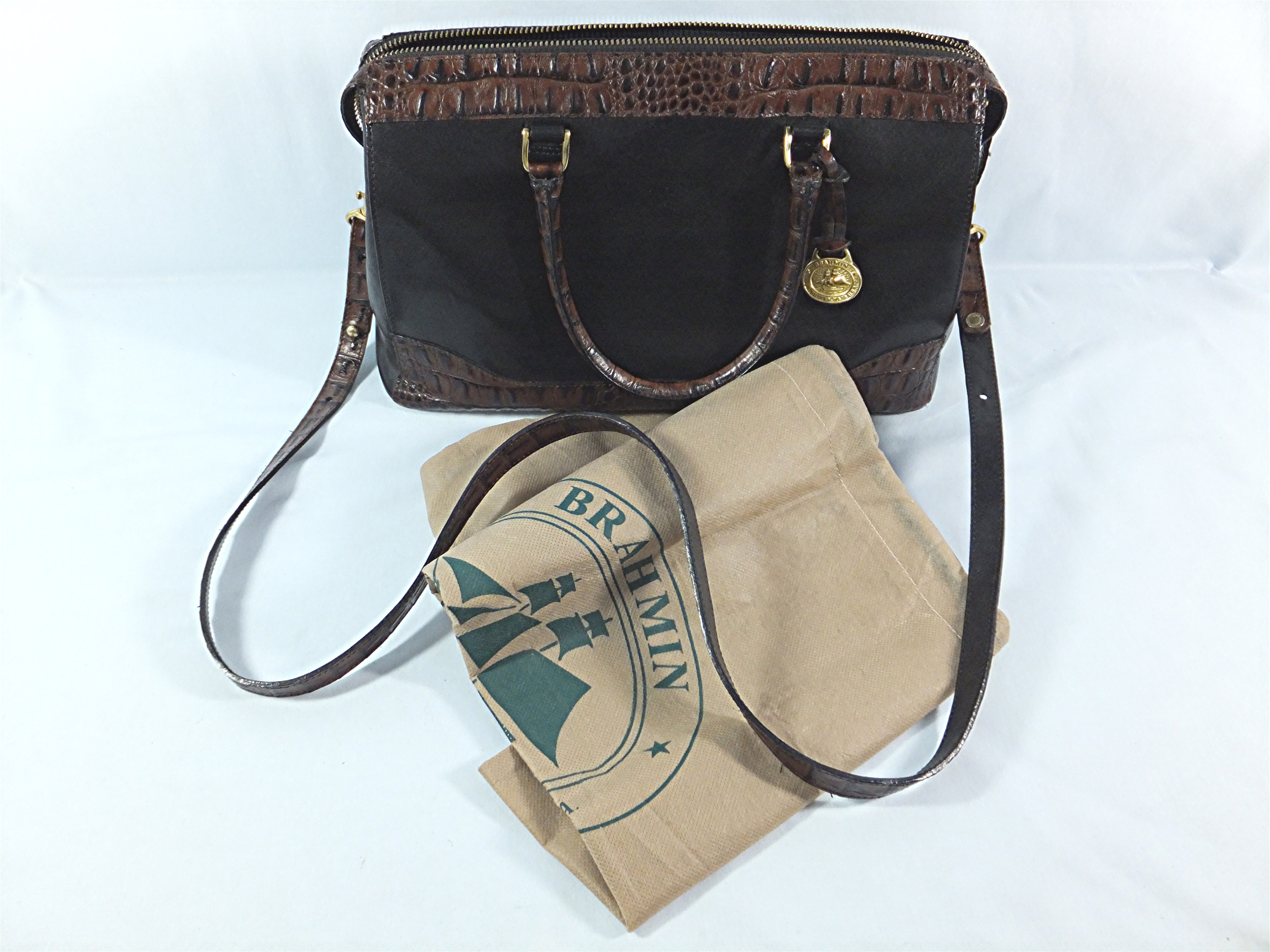 BRAHMIN  Leather Tan Black Croc tote Bag
