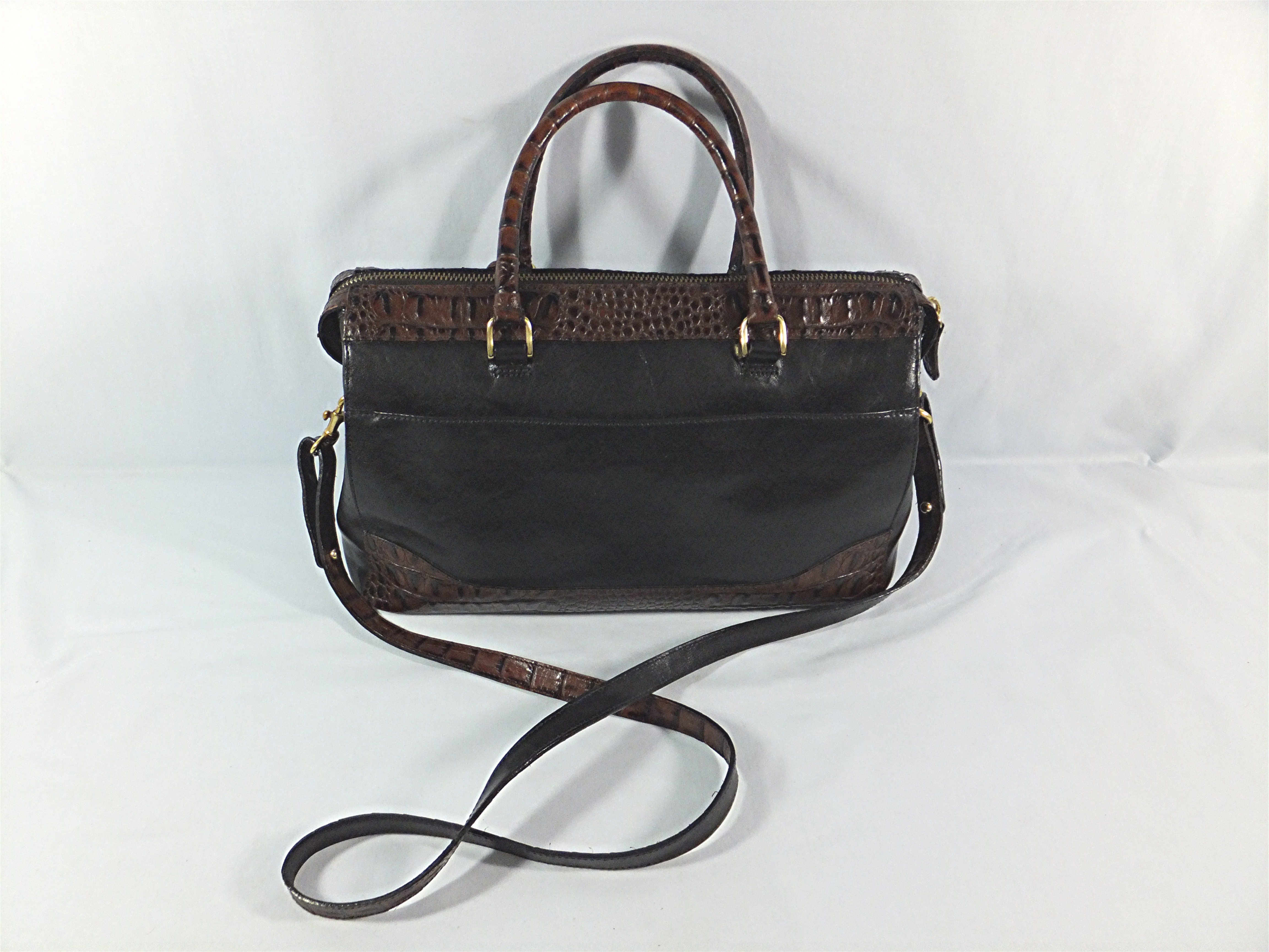 BRAHMIN  Leather Tan Black Croc tote Bag