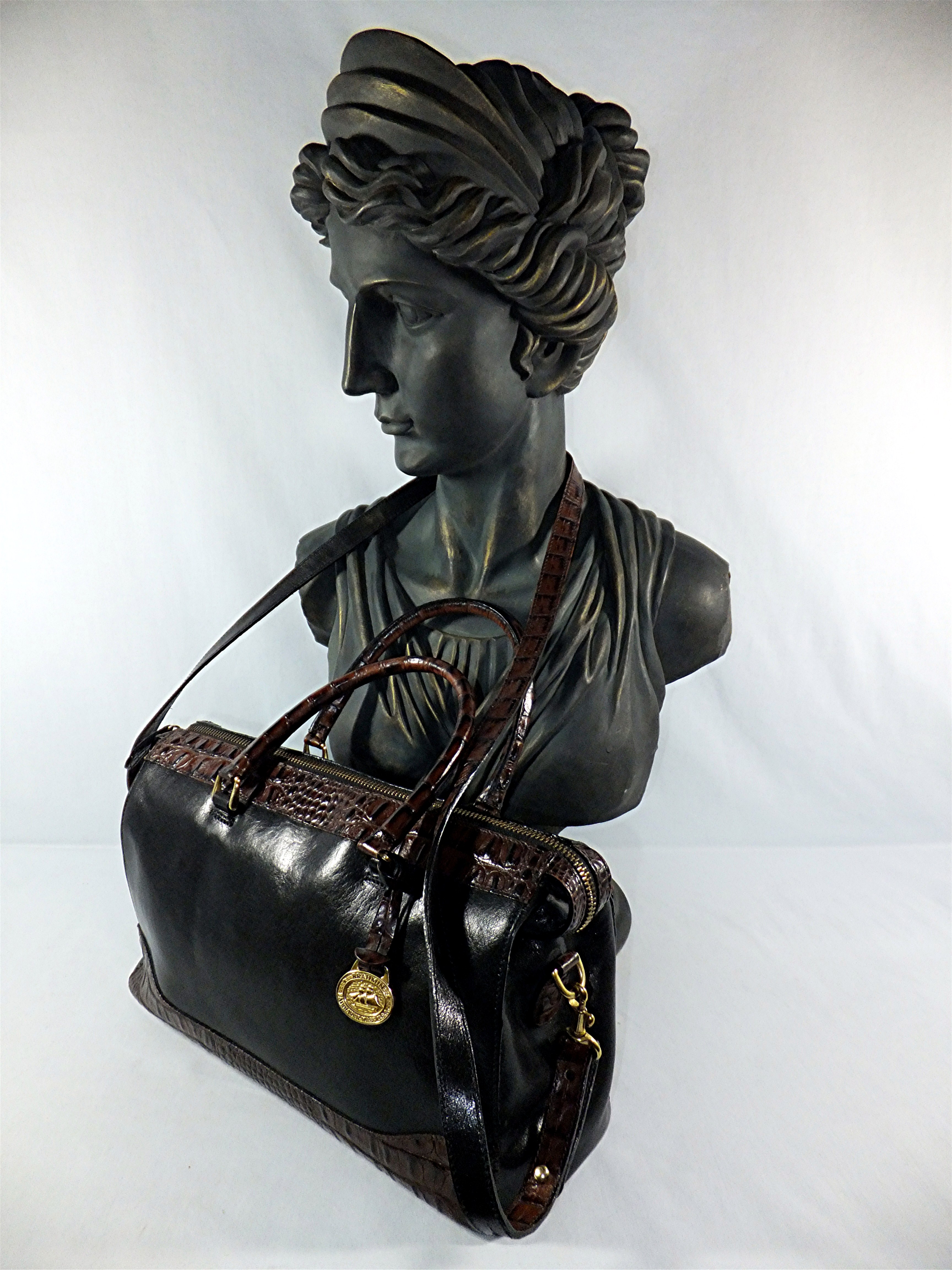 BRAHMIN  Leather Tan Black Croc tote Bag
