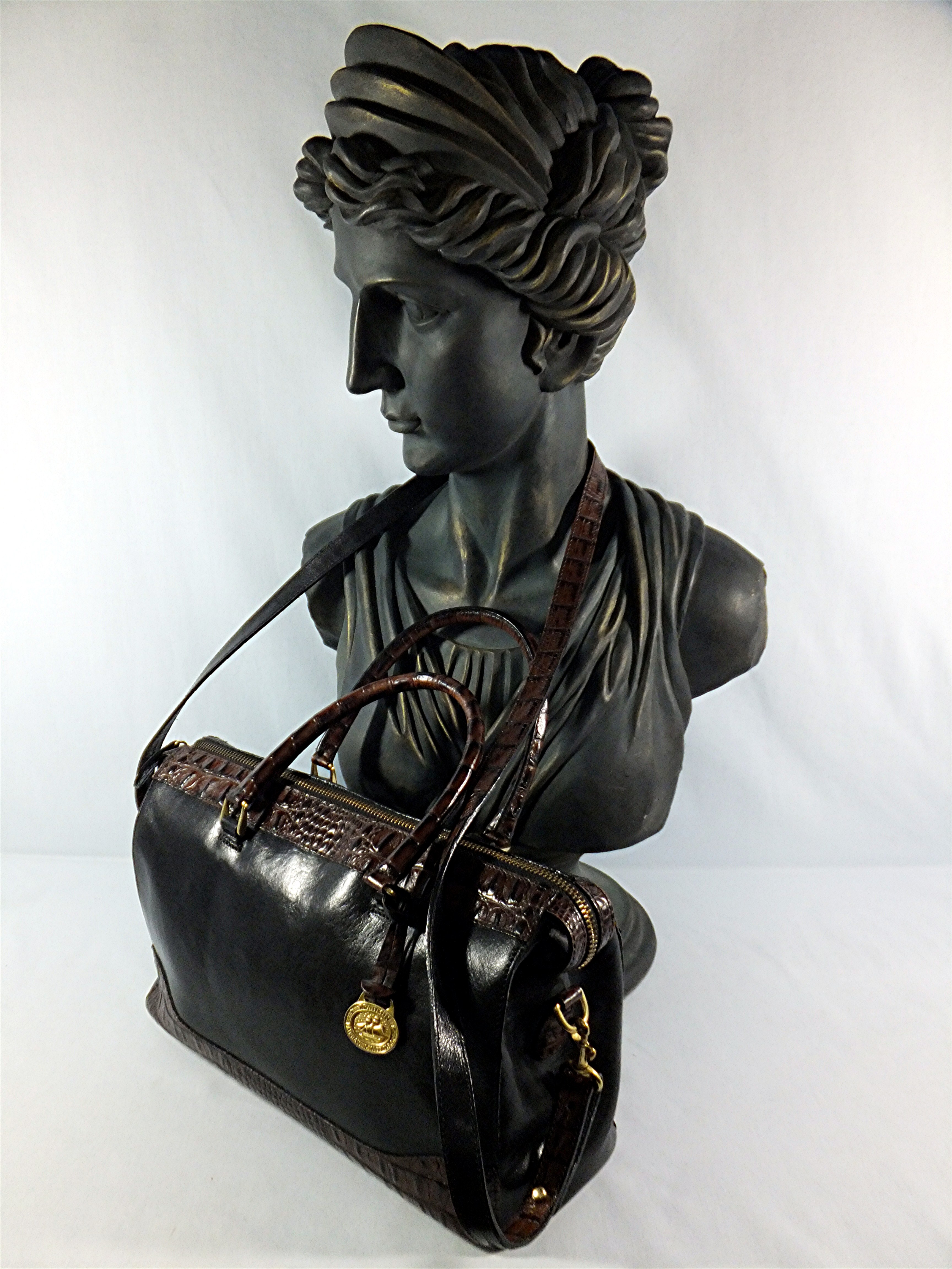 BRAHMIN  Leather Tan Black Croc tote Bag