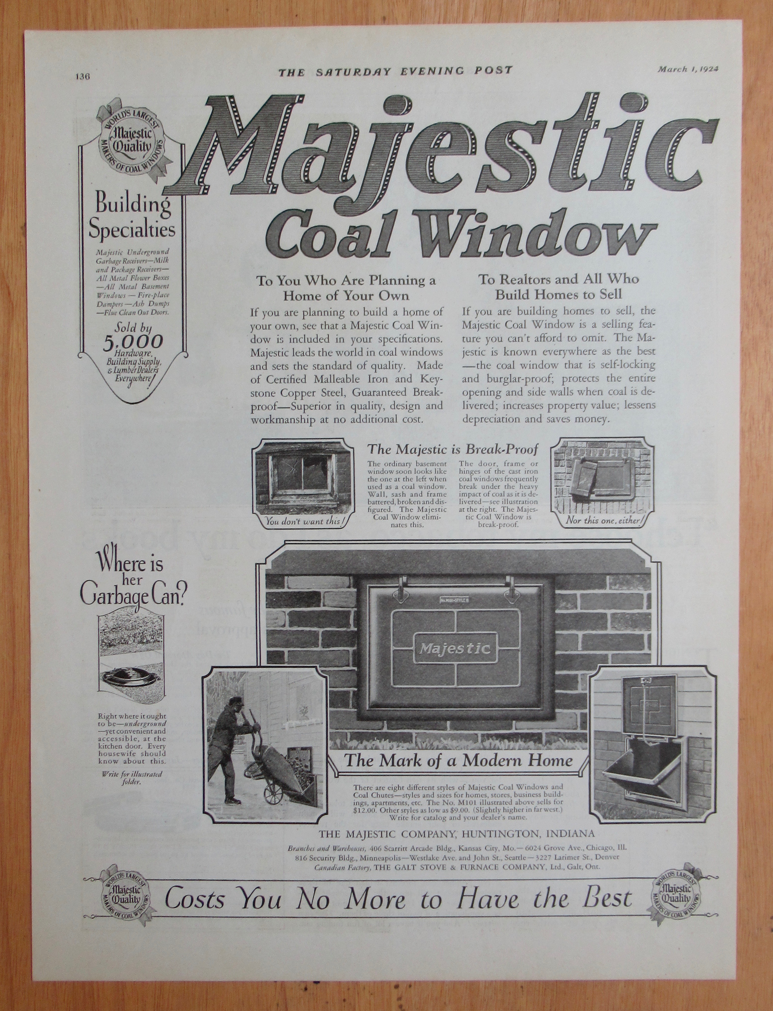 1924 Majestic Coal Window with Coal Doors