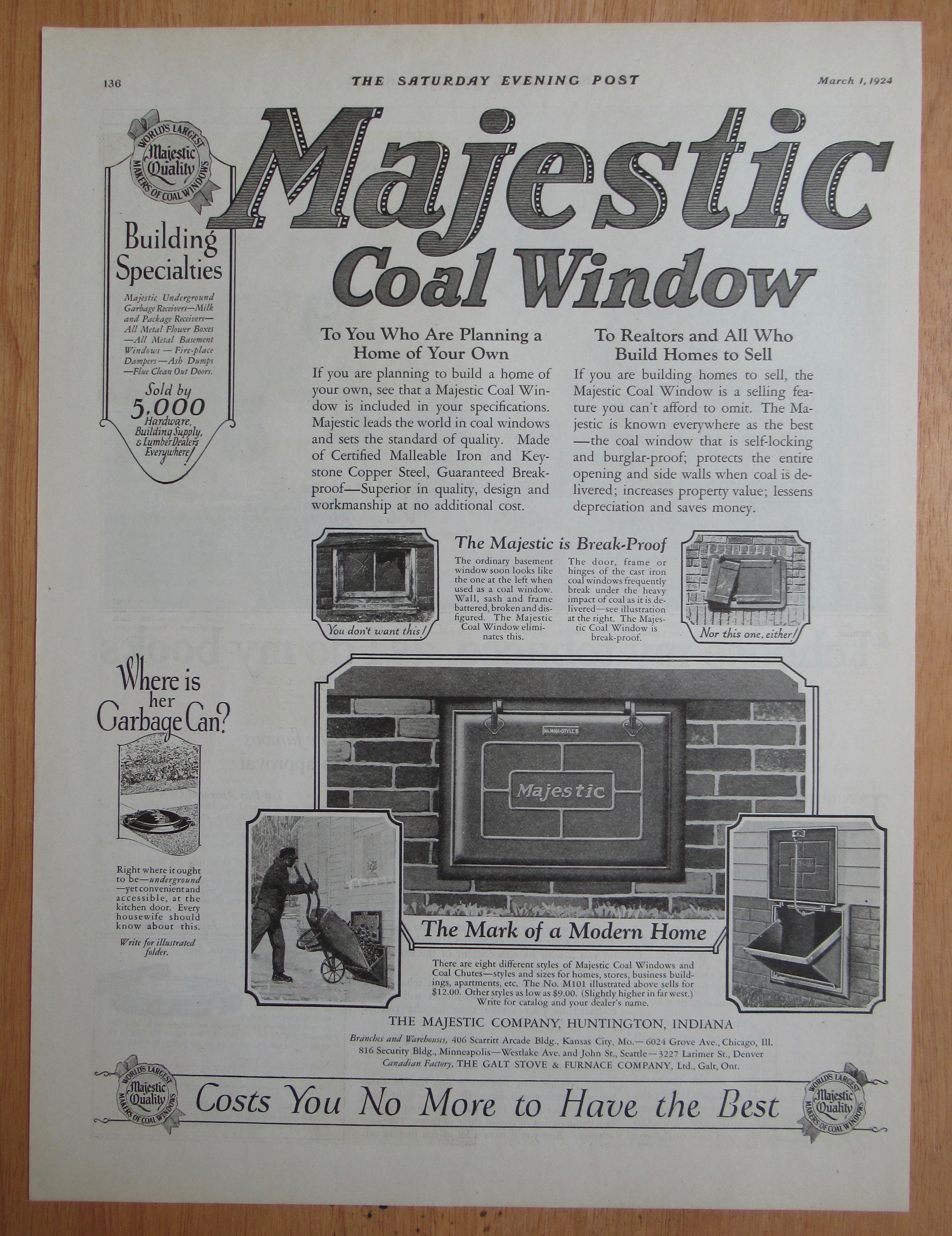 1924 Majestic Coal Window with Coal Doors