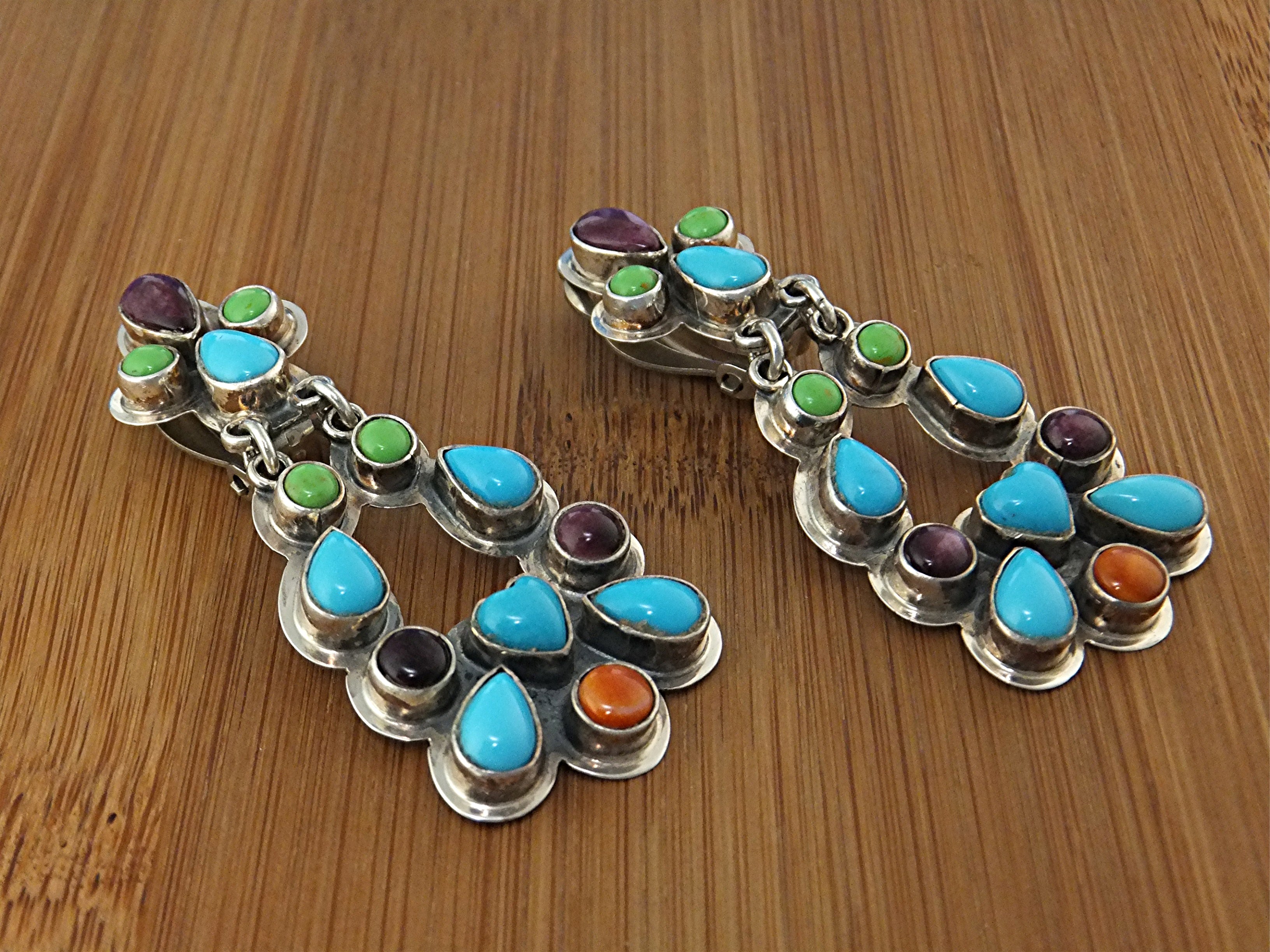 Navajo Sterling Silver Turquoise Gaspeite Spiny Clip Ea