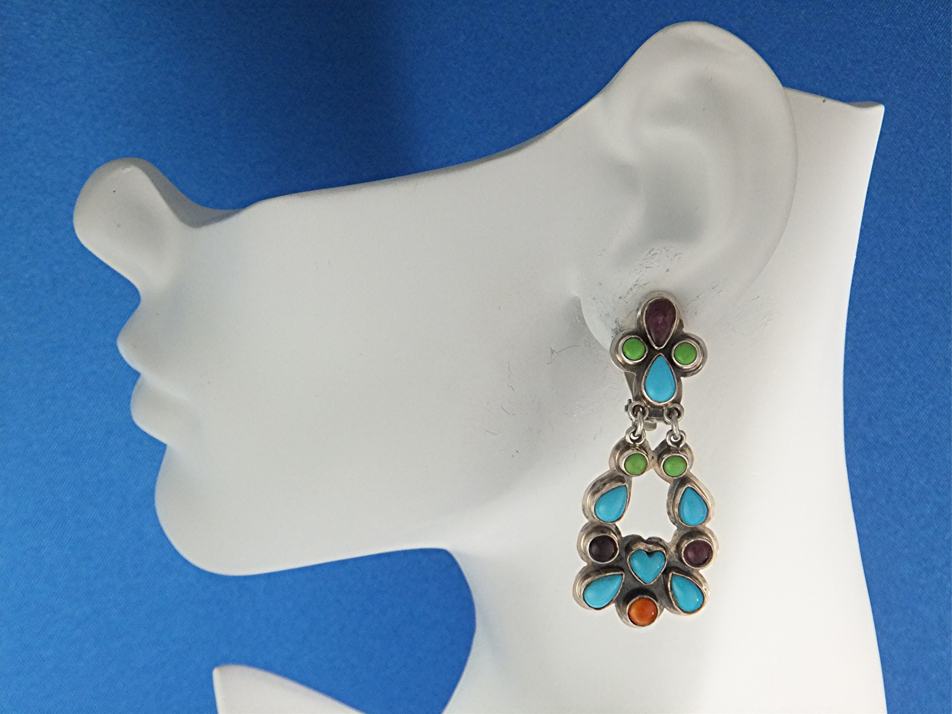 Navajo Sterling Silver Turquoise Gaspeite Spiny Clip Ea
