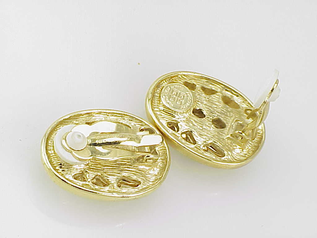 Givenchy Large Gold Tone Swirl Or Leaf Design Clip Earrings