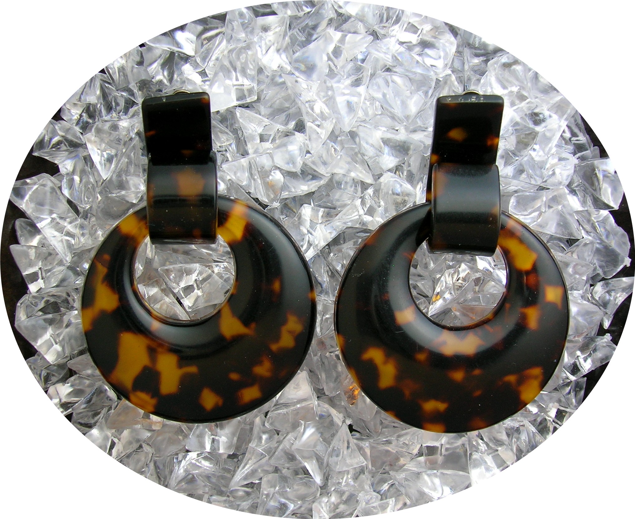 Lucite Tortoise Color Dangle  Clip Earrings
