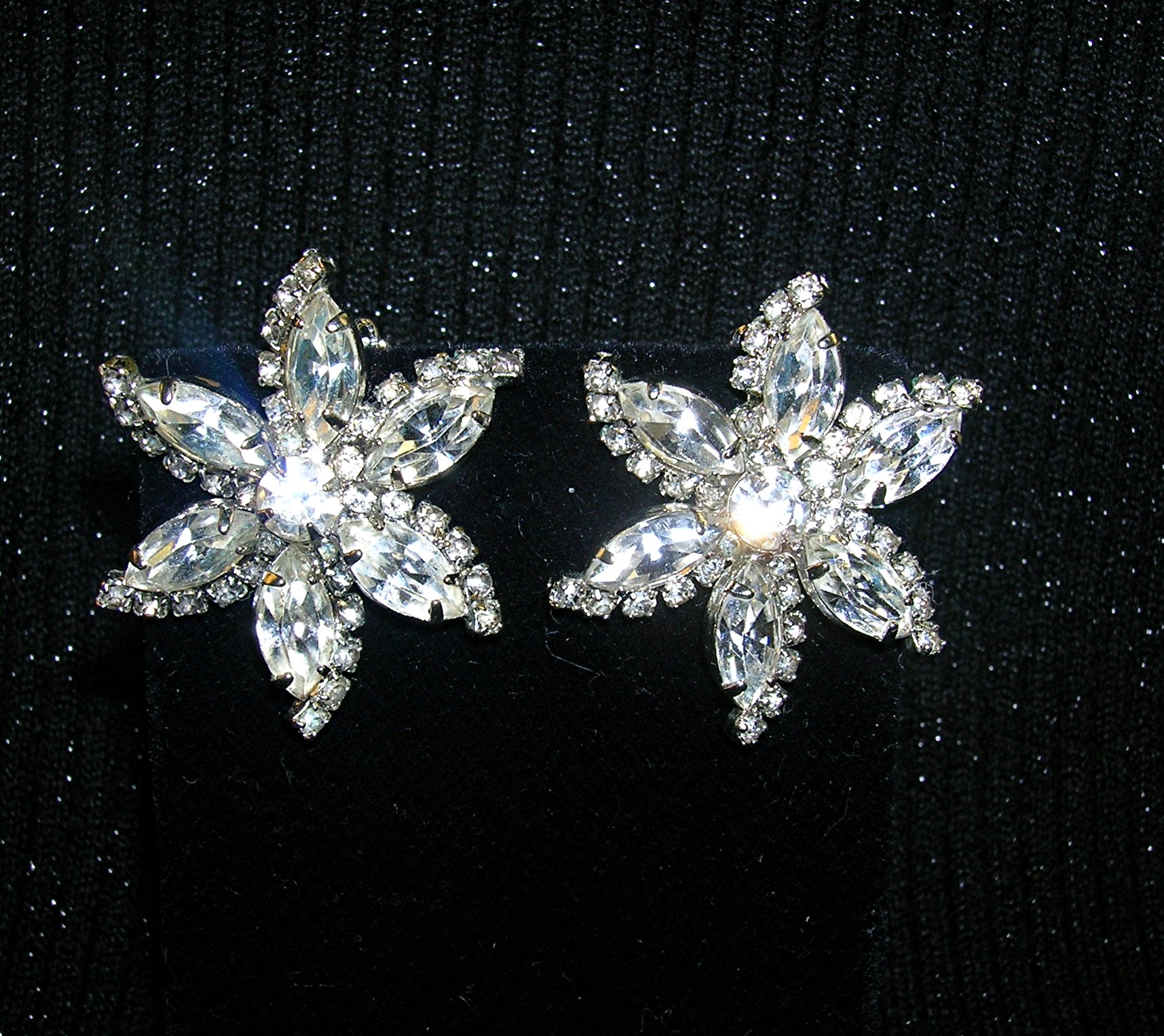 WEISS Crystal Silverf Flower Clip Earrings