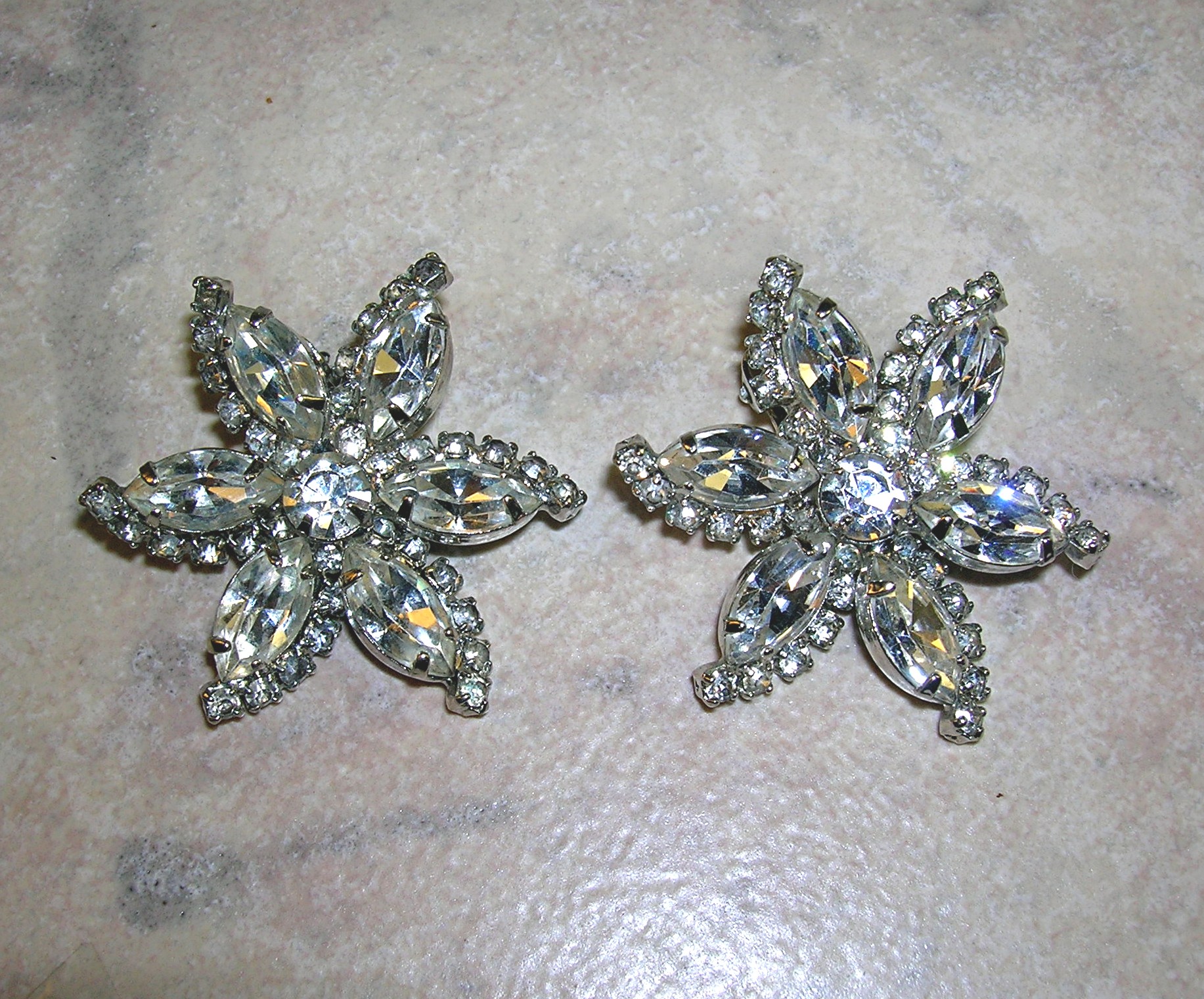 WEISS Crystal Silverf Flower Clip Earrings
