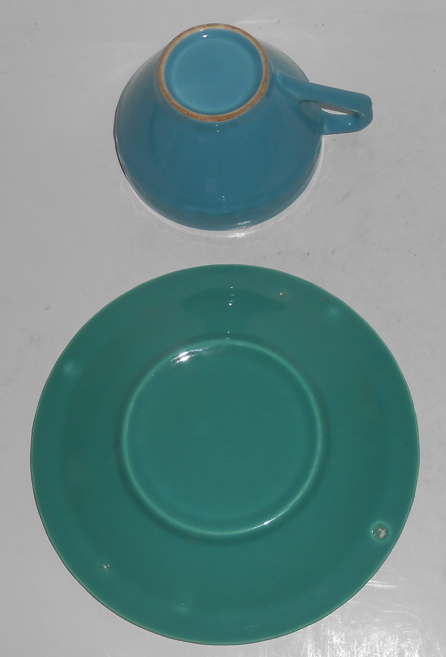 Vernon Kilns Pottery Coronado Green / Blue Cup & Saucer