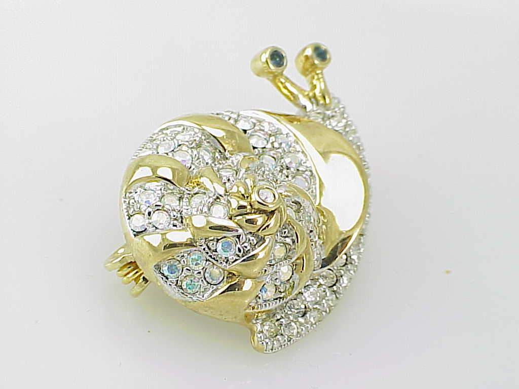 Aurora Borealis Rhinestone Snail Brooch Signed Nadri