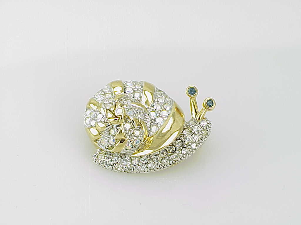 Aurora Borealis Rhinestone Snail Brooch Signed Nadri