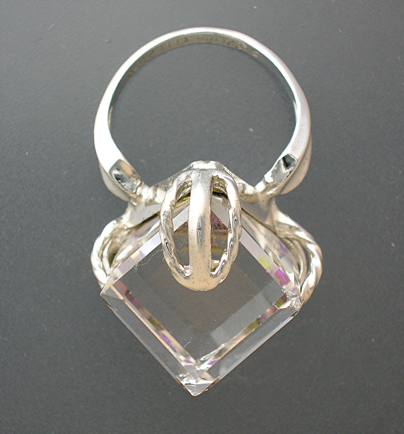 Sterling Silver Pink Purple Crystal Celebrity Ring 80s
