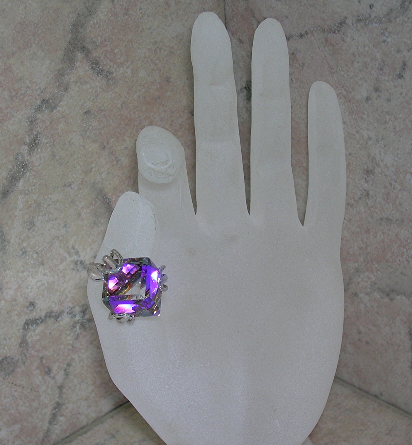 Sterling Silver Pink Purple Crystal Celebrity Ring 80s