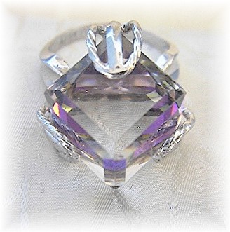 Sterling Silver Pink Purple Crystal Celebrity Ring 80s