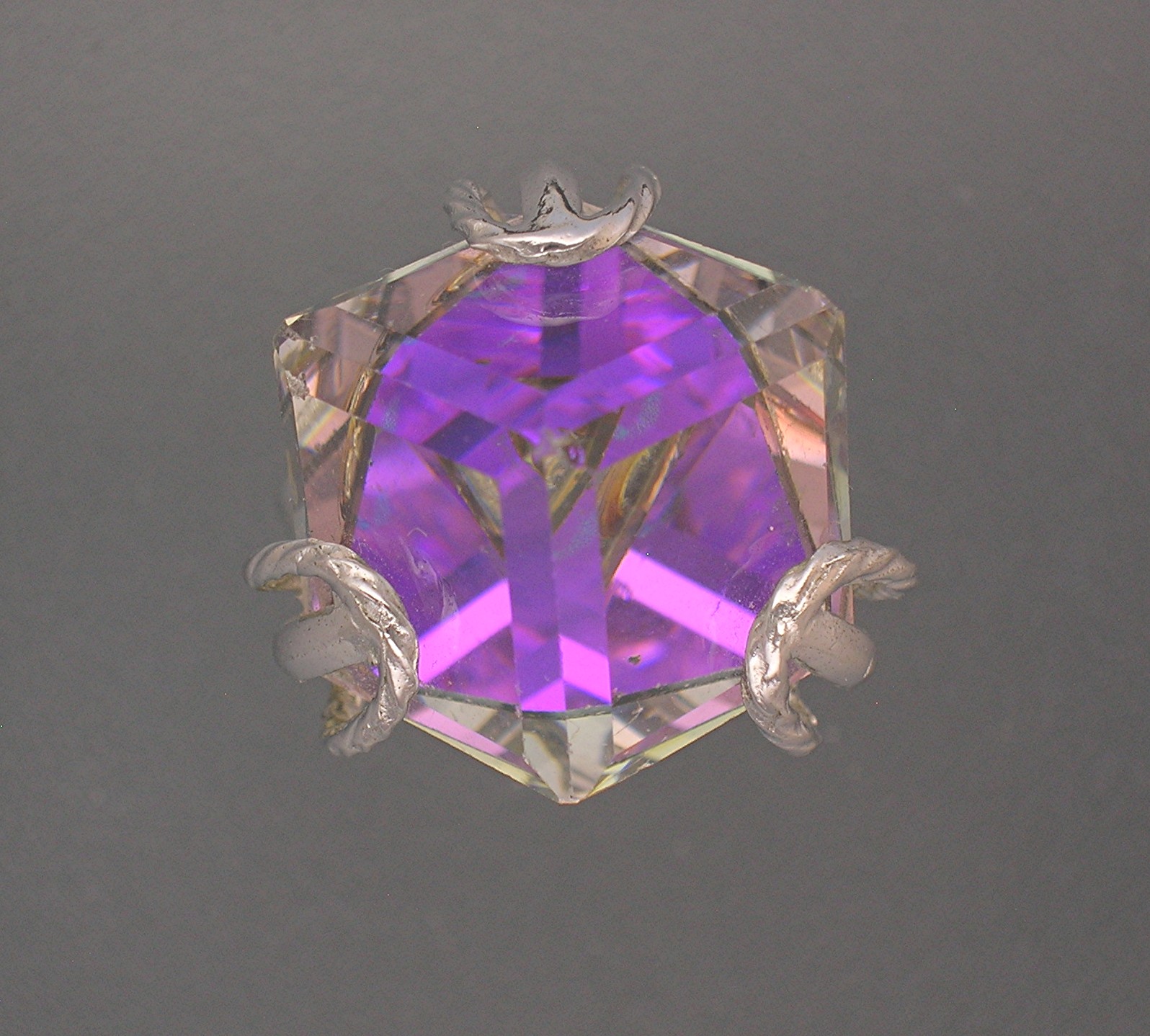 Sterling Silver Pink Purple Crystal Celebrity Ring 80s